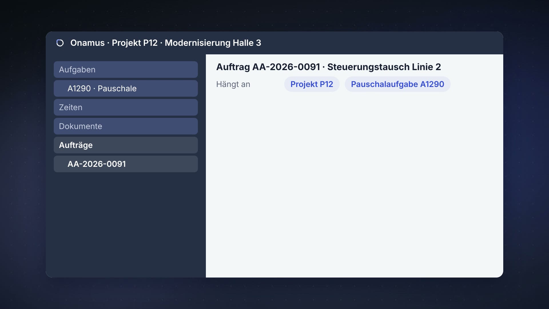 Onamus Finanzen: Auftragswesen mitten im Projekt